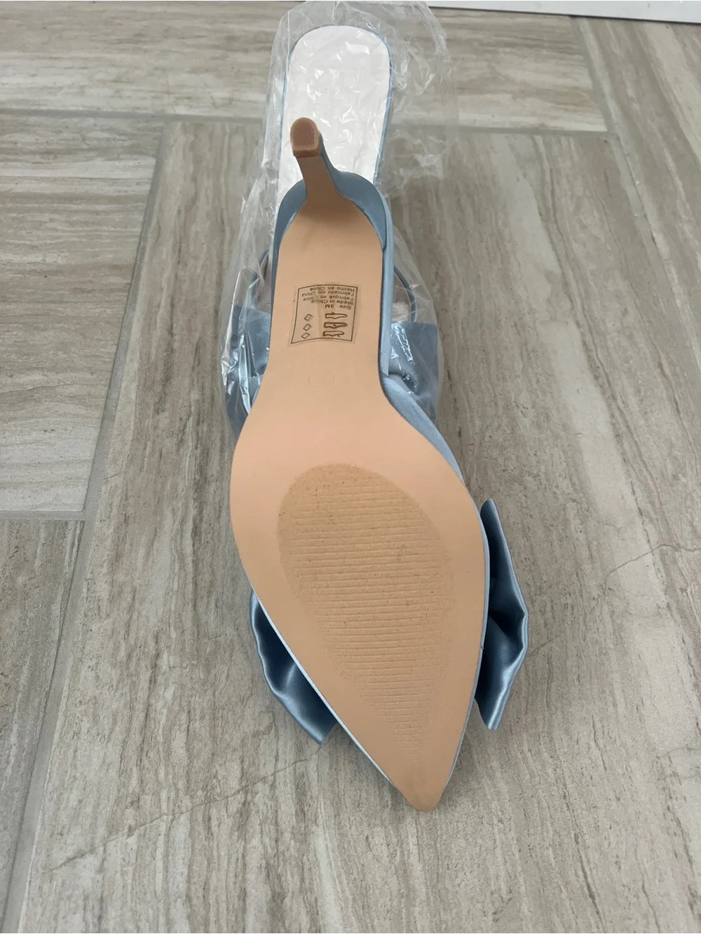 Light Blue Satin Pointed-Toe Mule with Bow - Picture 5 of 5